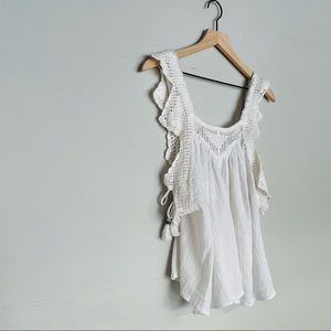 Free People White Gauzy Crochet Trim Tank